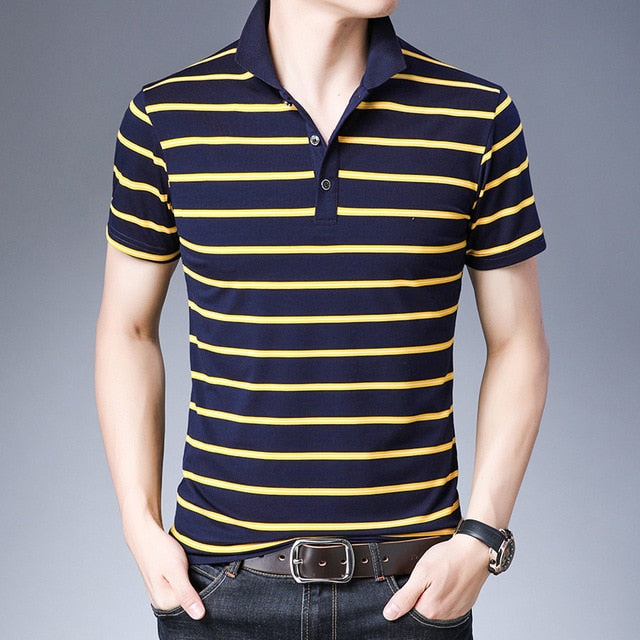Casual Design Style Brand 95% Cotton Summer Striped POLO SHIRT Short Sleeves Men&