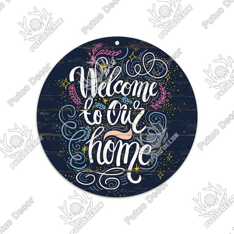 Putuo Decor Sweet Home Round Wooden Signs Home Wall Plaque Family Plaque Wood Gifts for Home Decor Living Room Door Decoration