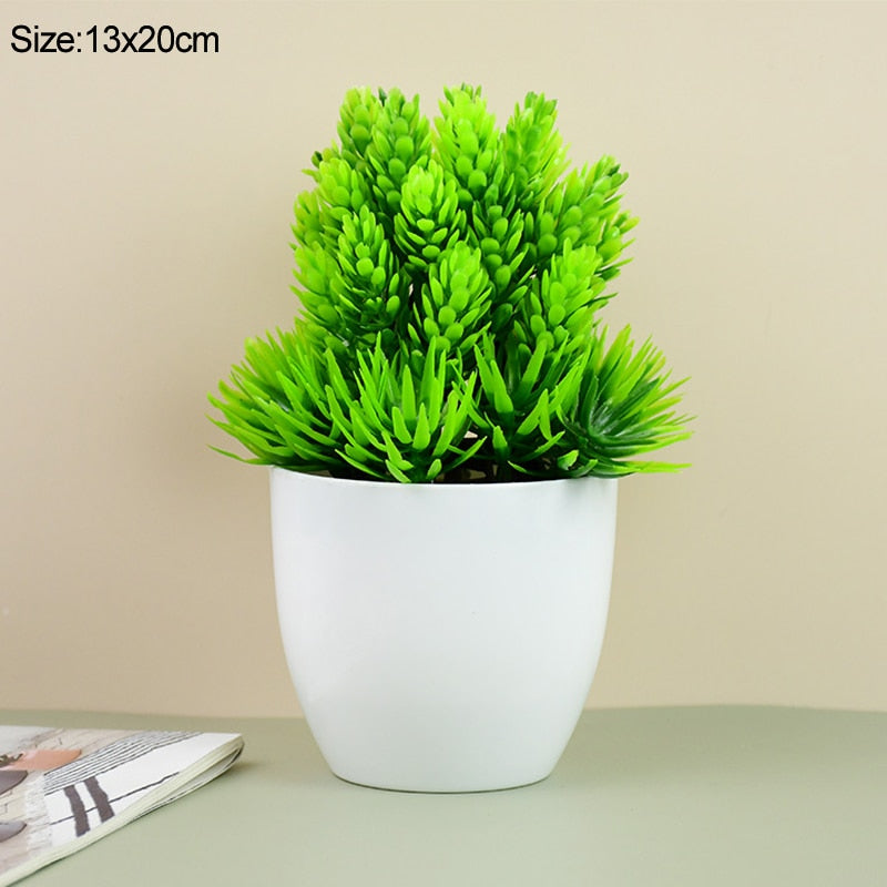 Artificial Plants Potted Green Bonsai Small Tree Grass Plants Pot Ornament Fake Flowers for Home Garden Decoration Wedding Party