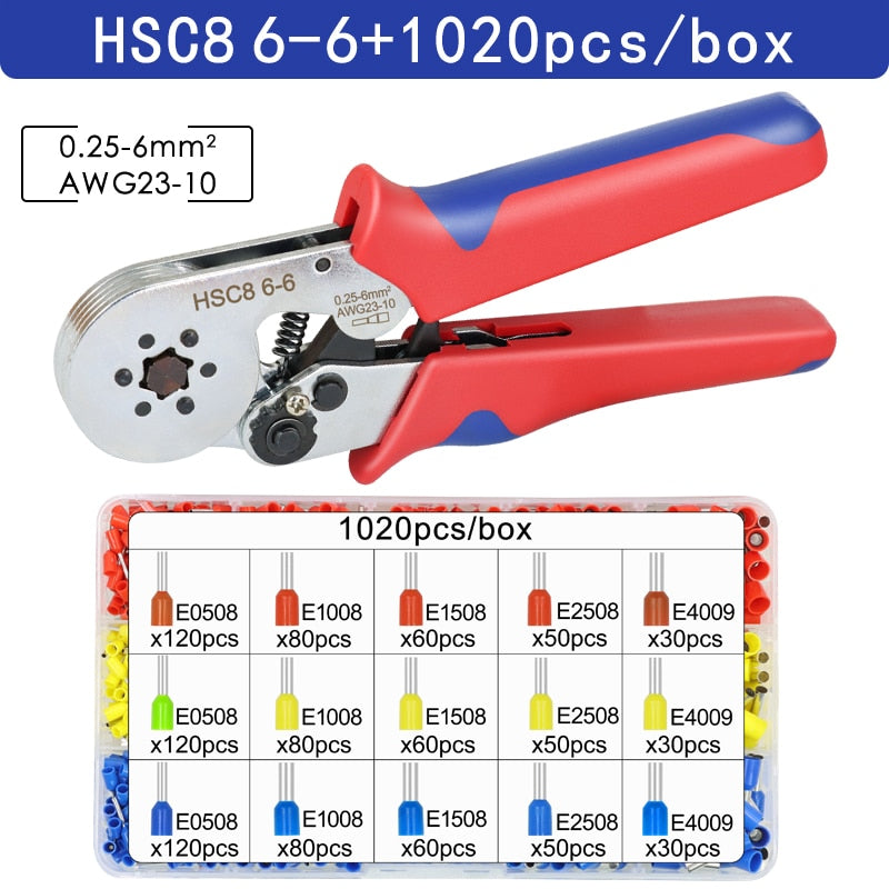 Ferrule Crimping Tool Tubular / Pin Terminal Professional Electrician Pliers Max(16mm ²/ 5AWG) Adjustable Ratchet Tools