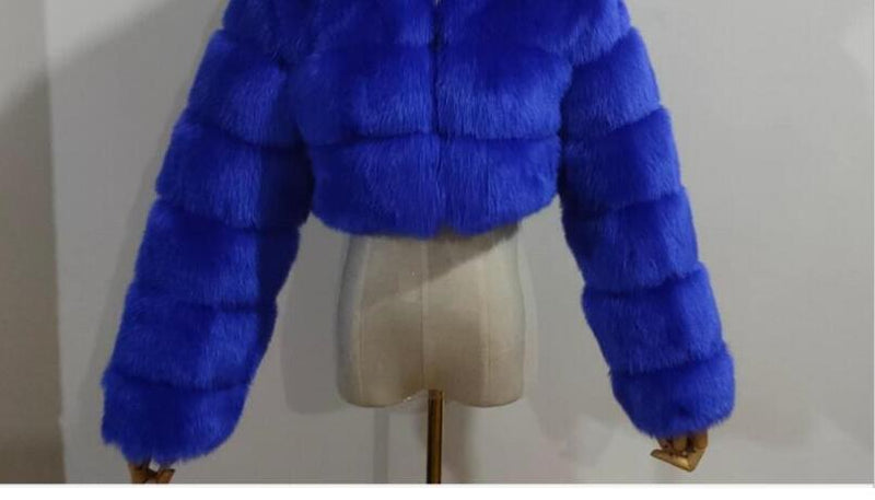 Cropped fur coat Woman's thick Fox Fur Coat Short Winter Style Fashion Women Furry Jacket Faux Fur Top