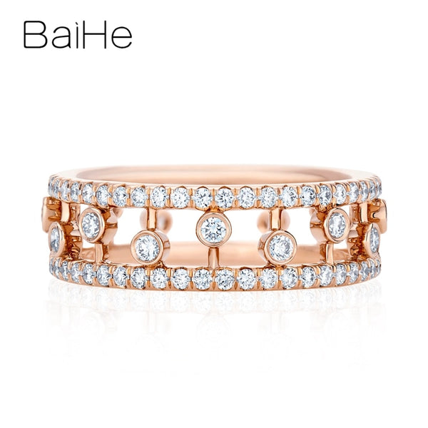 BAIHE Trendy Luxury Full Circle Row Set Diamond Ring Hollow Out Proposal Engagement Fine Jewelry خاتم الماس الفاخر טַבַּעַת