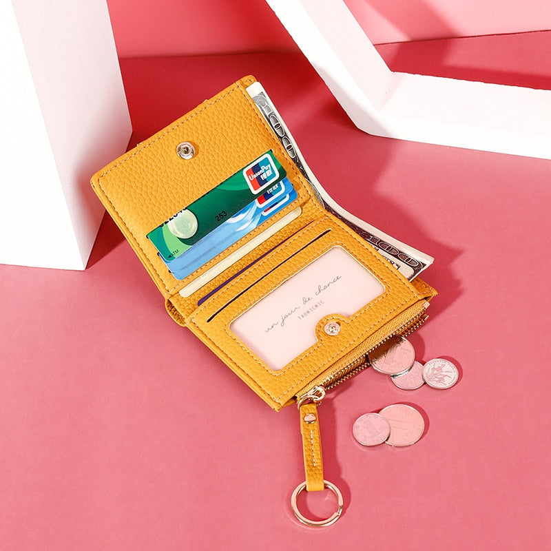 Brand Yellow Women Wallet Soft PU Leather Female Purse Mini Hasp Card Holder Coin Short Wallets Slim Small Purse Zipper Keychain