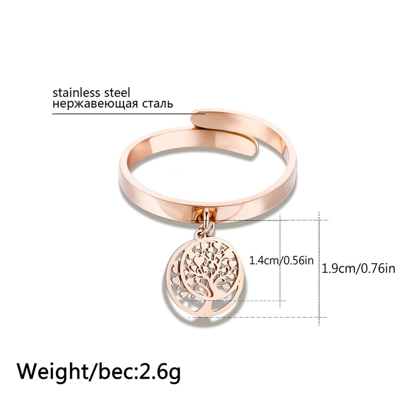 Adjustable Tree of Life Stainless Steel Rings for Women Fashion Silvery Gold Rings Engagement Jewelry Anillo 2022 Free Shipping