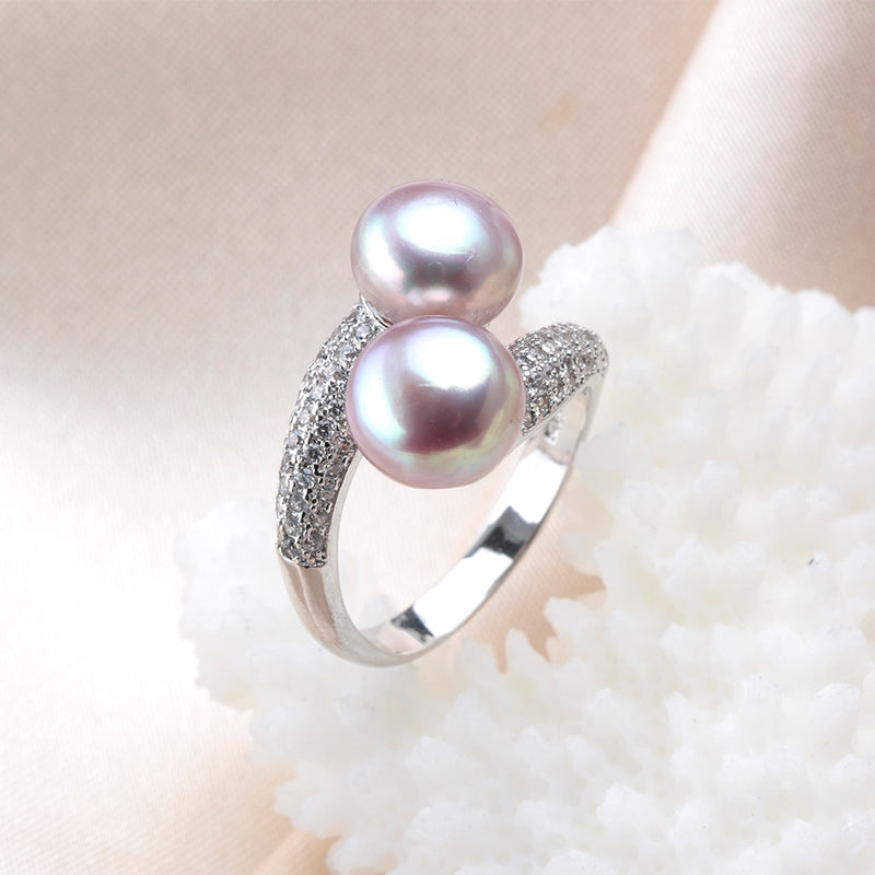 2022 New Double Pearl Adjustable Natural Freshwater Pearl Original 925 Sterling Silver Zircon Women&