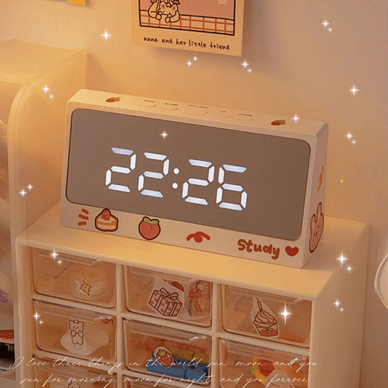 W&amp;G Ins Digital Clock Table Clock Snooze Alarm Cute Silent Mirror Clock Student Desktop LED Clock Electronic Clock for Children