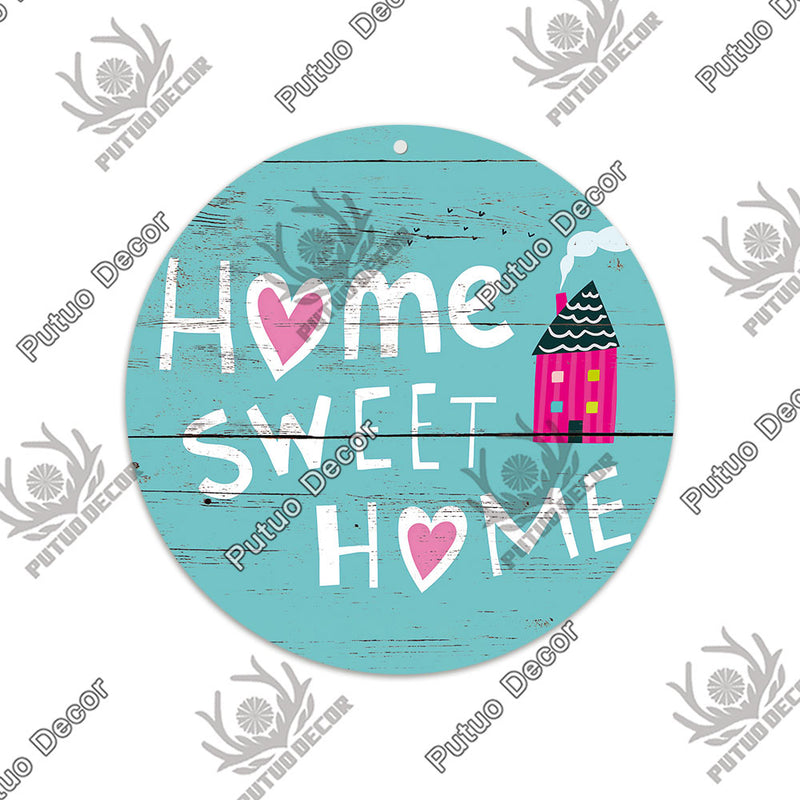 Putuo Decor Sweet Home Round Wooden Signs Home Wall Plaque Family Plaque Wood Gifts for Home Decor Living Room Door Decoration