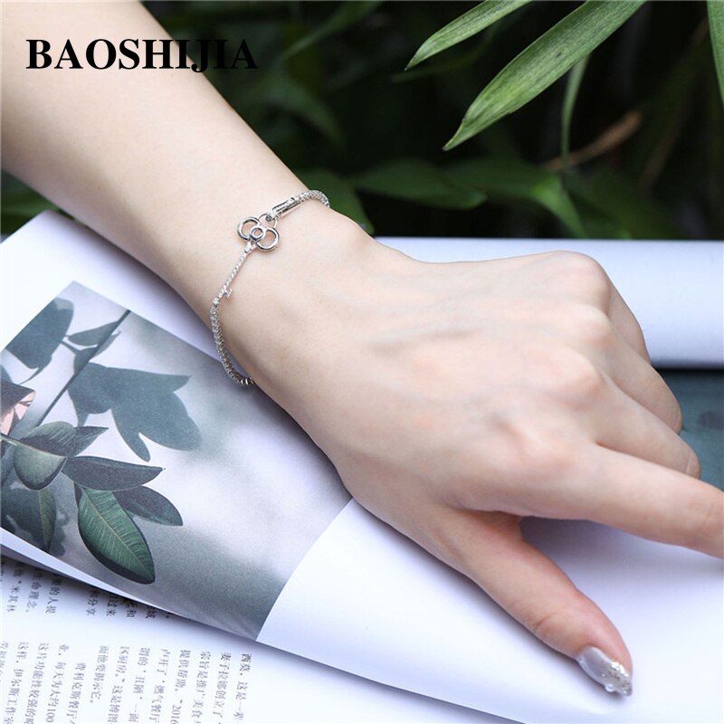 BAOSHIJIA Fashion Solid 18k White Gold Heart/Square/Round Diamonds Bracelet Luxurious Fine Jewelry Polish Shank Brilliant