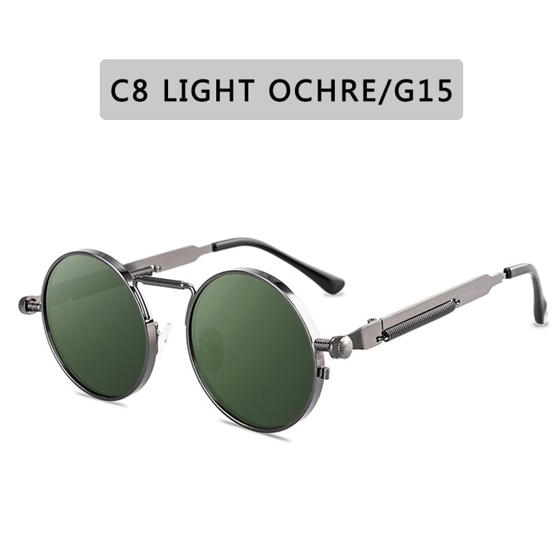 Retro Round Sunglasses Men Women Brand Designer Punk Style Windproof Metal Frame Vintage Sun Glasses Oculos De Sol