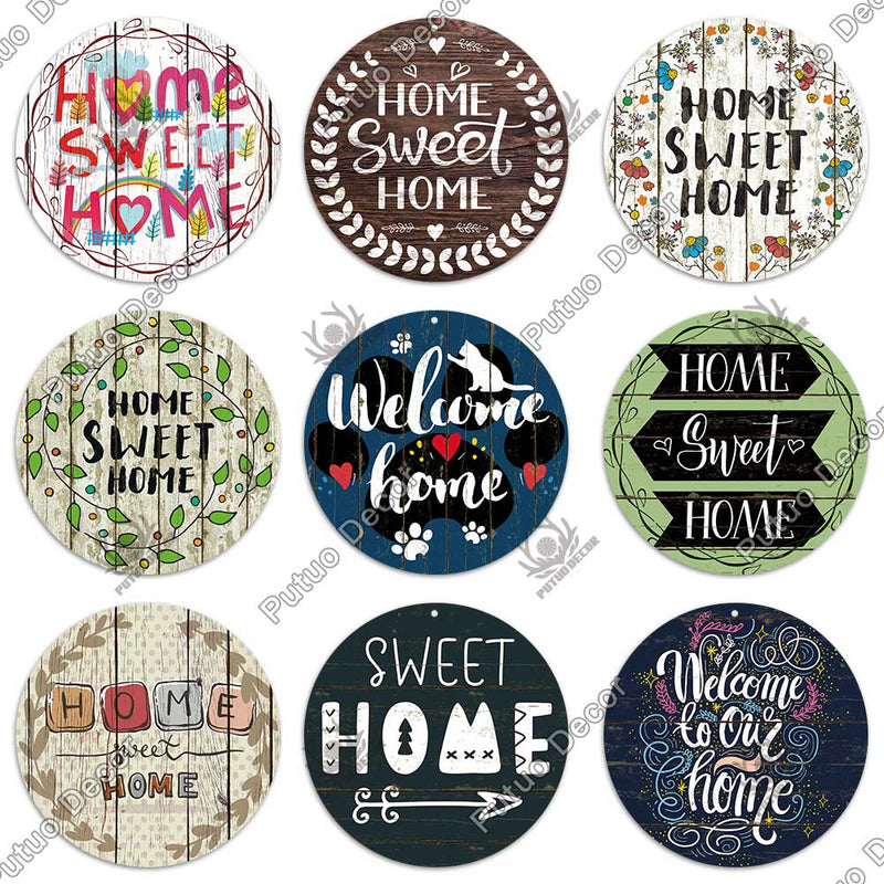 Putuo Decor Sweet Home Round Wooden Signs Home Wall Plaque Family Plaque Wood Gifts for Home Decor Living Room Door Decoration