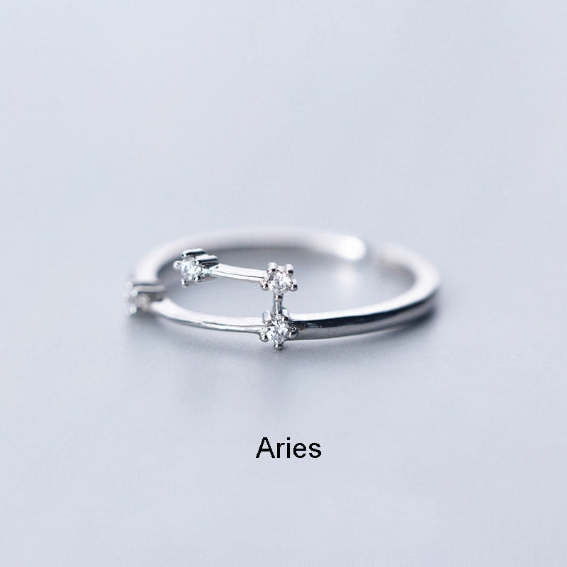 New Minimalist Inlaid Cubic Zircon 12 Constellation Zodiac Sign Rings for Women Simple Silver Color Adjustable Ring Jewelry Gift