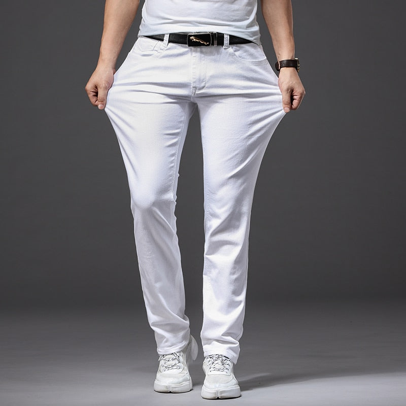 For four seasons comfortable white denim men jeans Fashion Casual Classic Style Slim Trousers Male Brand Advanced Stretch Pants