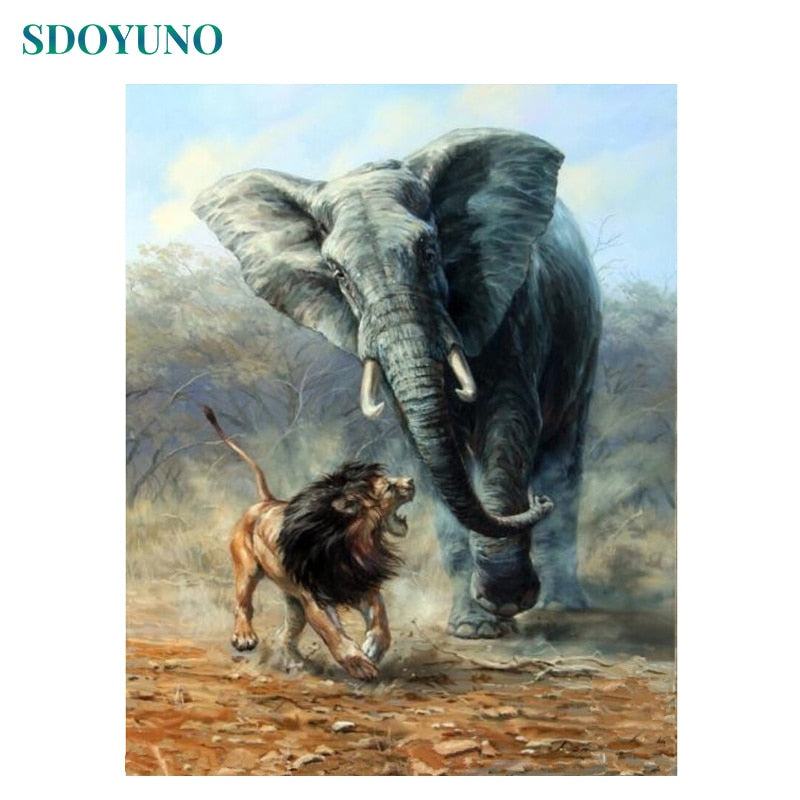 SDOYUNO Oil Painting By Numbers Elephant Animals DIY 60x75cm Frameless Home Decor Digital Painting on canvas For Unique Gift