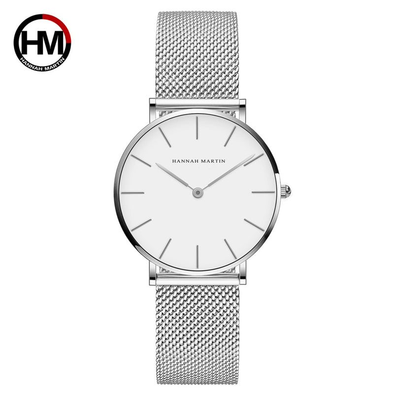 Japan Quartz Movement High Quality 36mm Hannah Martin Women Stainless Steel Mesh Rose Gold Waterproof Ladies Watch Dropshipping