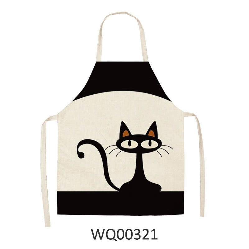 Kitchen Apron Home Cleaning Tools Cotton Linen Waterproof 68x55cm Sleeveless Waist Bib Easy Cleaning Cute Cartoon Cat Printed