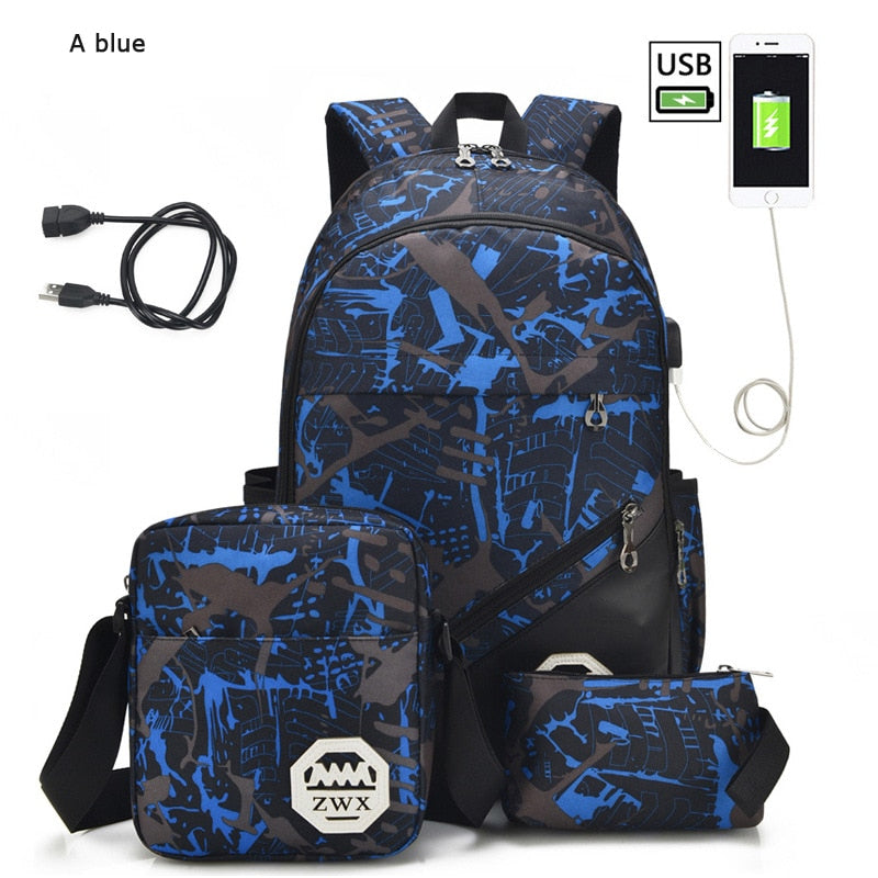 3pcs/set Male backpacks high school bags for women 2023 boys one shoulder big student travel bag men school backpack sac mochila