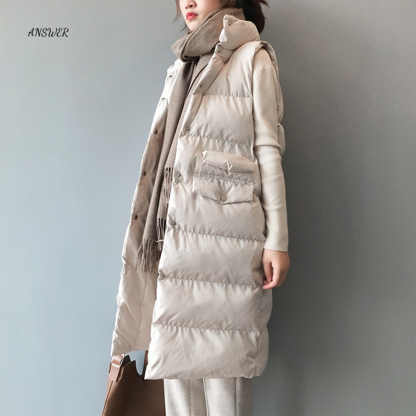 Autumn Winter Cotton Vest Women Ladies Casual Waistcoat Female Sleeveless Long Vest Jacket Slim Fit Warm Puffer Coat