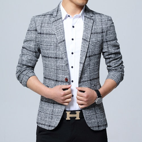 New Mens Blazers Slim Fit Suits for Men Business Formal Blazer Mens Wedding Suit Jackets Male Fashion Plaid Mens Blazer Jacket
