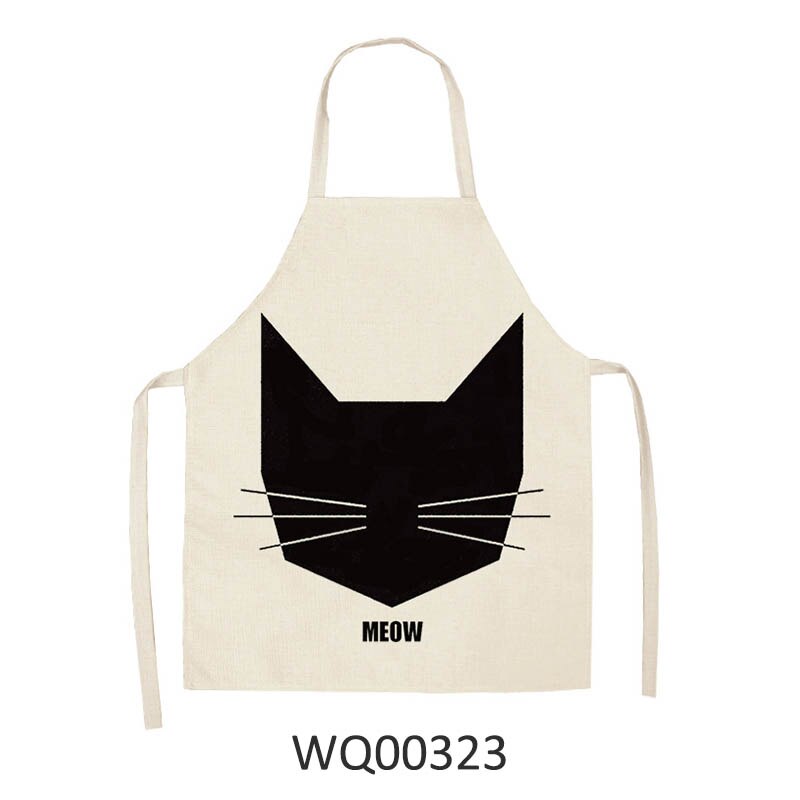 Kitchen Apron Home Cleaning Tools Cotton Linen Waterproof 68x55cm Sleeveless Waist Bib Easy Cleaning Cute Cartoon Cat Printed