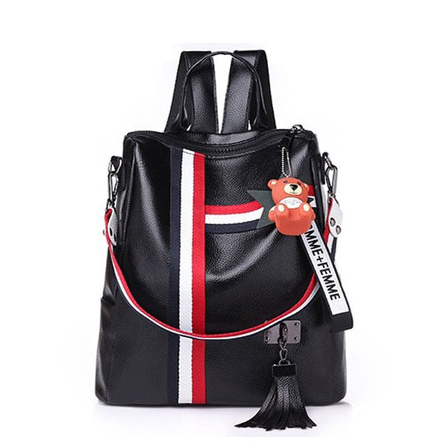 Luxury Female backpacks High Quality Leather tassel Backpack for  girls Ribbon School Bags large Shoulder bag 8 colorsTravel bag