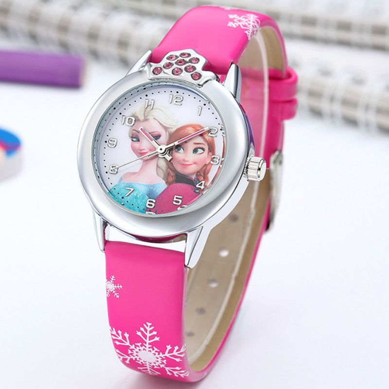 Elsa Watch Girls Elsa Princess Kids Watches Leather Strap Cute Children&