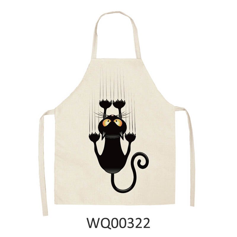 Kitchen Apron Home Cleaning Tools Cotton Linen Waterproof 68x55cm Sleeveless Waist Bib Easy Cleaning Cute Cartoon Cat Printed