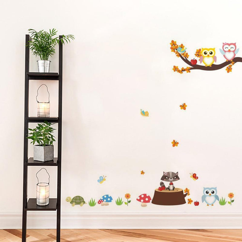 Forest Tree Branch leaf Animal Cartoon Owl Monkey Bear Deer Wall Stickers For Kids Rooms Boys Girls Children Bedroom Home Decor