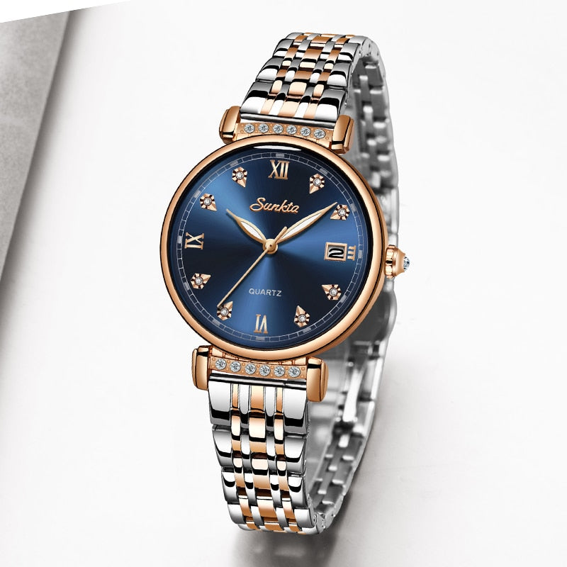 Montre Femme SUNKTA New Women Watch Top Luxury Brand Creative Design Steel Women&