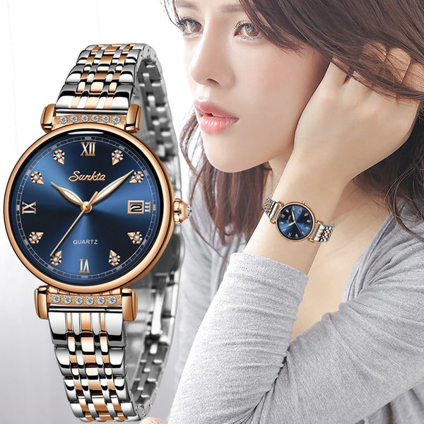 Montre Femme SUNKTA New Women Watch Top Luxury Brand Creative Design Steel Women&#39;s Wrist Watches Female Clock Relogio Feminino