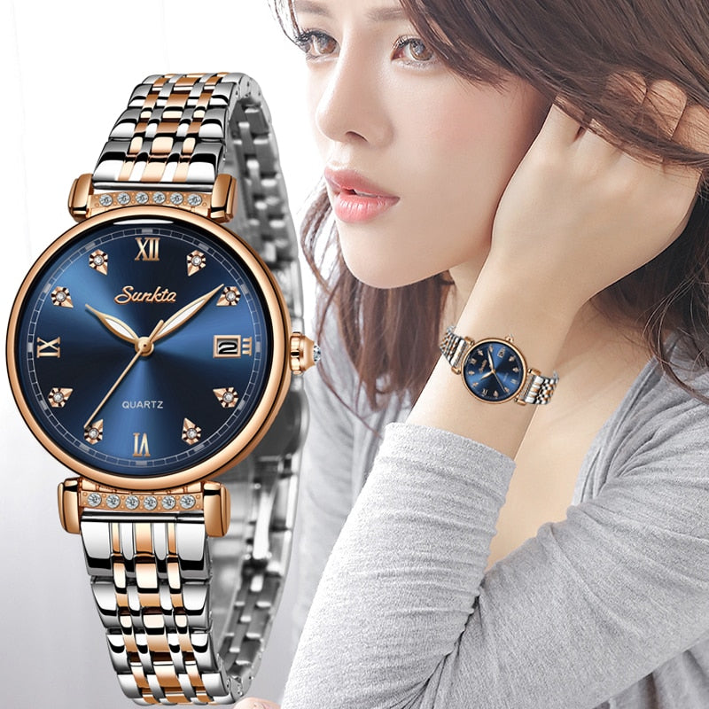 Montre Femme SUNKTA New Women Watch Top Luxury Brand Creative Design Steel Women&