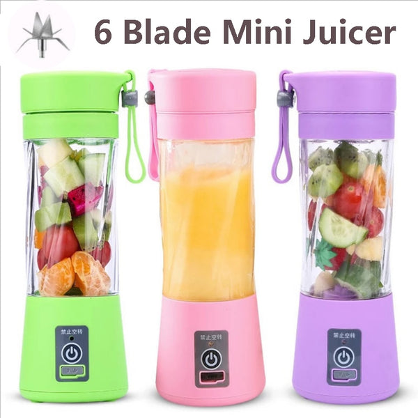 6 Blade Portable Mixer USB Electric Fruit Juicer Handheld Smoothie Maker Blender Stirring Rechargeable Food Processor Juice Cup