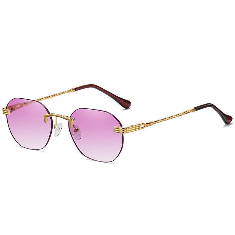 HBK Blue MIRROR Frameless Gold Metal Ladies Sunglasses Men Rimless Brown Sun Glasses For Women Fashion Shades Cutting Eyeglass