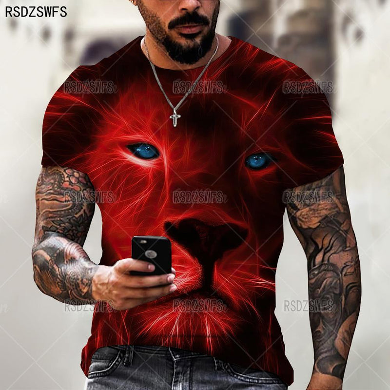 animal printing Wolf Men T-Shirt Summer Trend  Casual O-Neck Short Sleeve Oversized T-Shirt Fashion Streetwear Selling Hip Hop