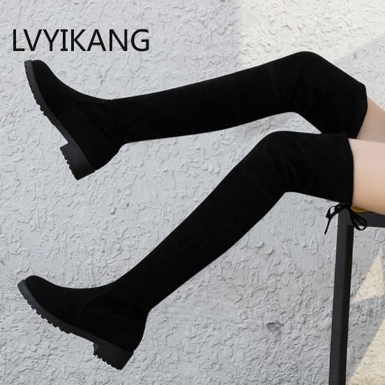 NAUSK Thigh High Boots Female Winter Boots Women Over The Knee Boots Flat Stretch Sexy Fashion Shoes 2018 Black Botas Mujer