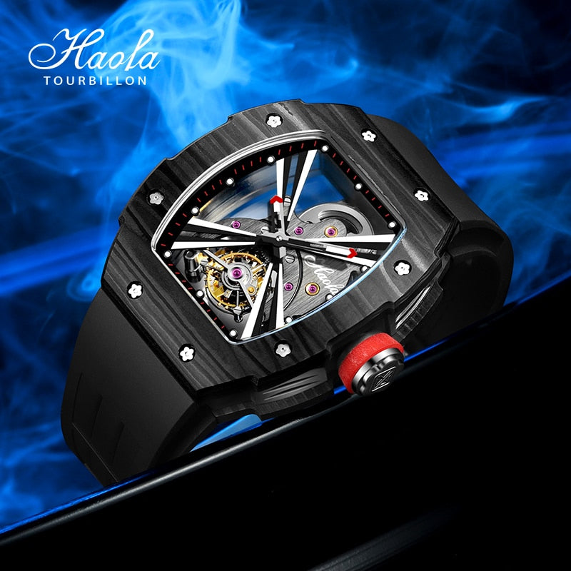 HAOFA Skeleton Manual Tourbillon Mechanical Watch Men Luminous Sapphire Flying Mens Watch Luxury Carbon Fiber orologio uomo