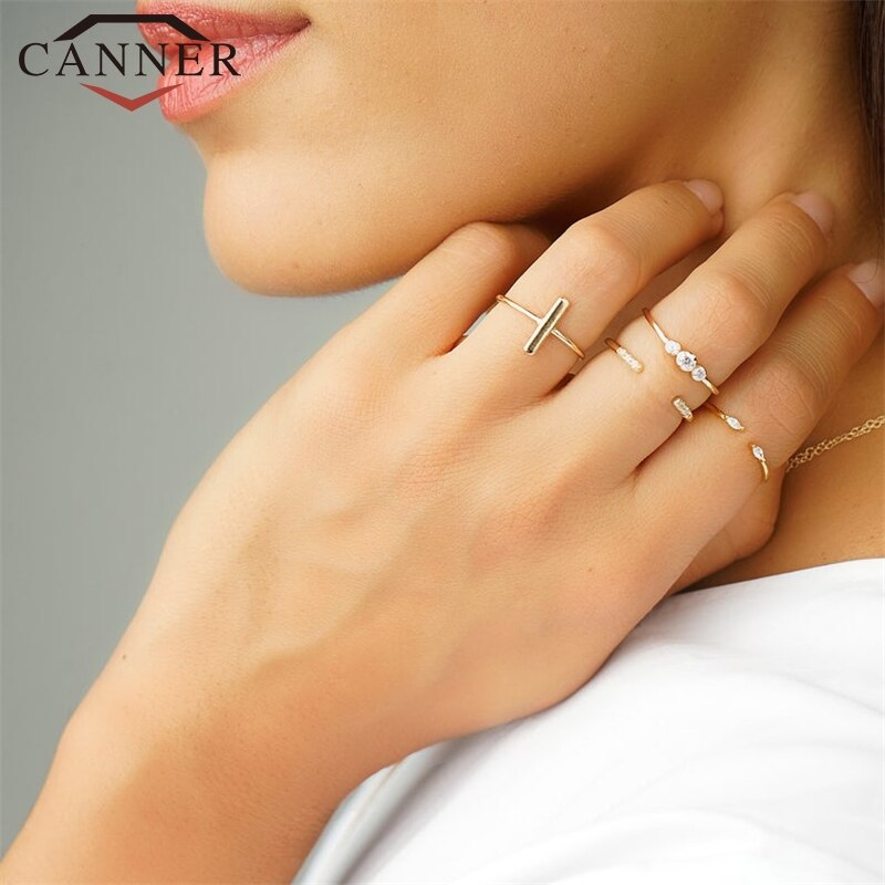 925 Sterling Silver Adjustable Rings for Women Crystal Zircon Female Finger Gold Silver Color Opening Rings Ladies Fine Jewelry