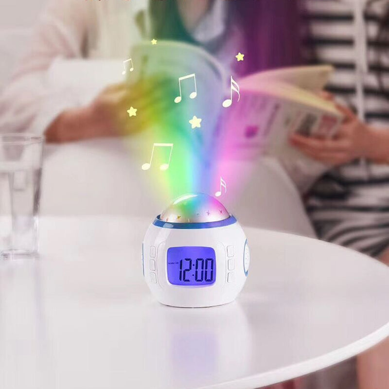 Music Starry Sky Star Projector Digital Alarm Clock Projection Night Light Color Changing Desk Clock Calendar Children Gift