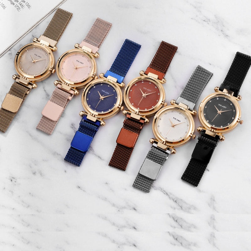 Women watch Bracelet Suit Diamond Dial Women Watches Fashion Rose Pink Magnet Buckle Ladies Quartz Wristwatches Simple Female