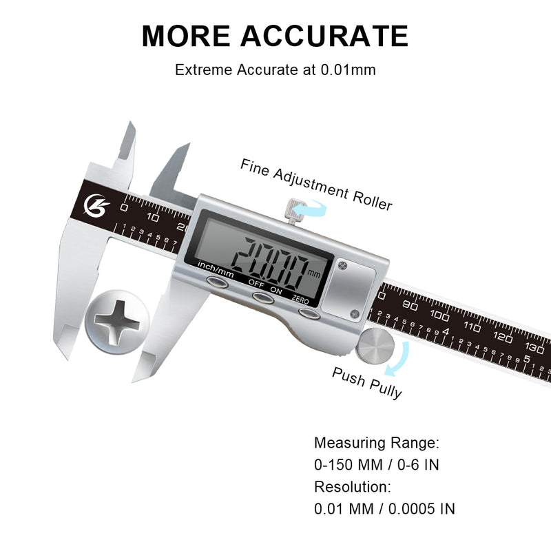 Digital Vernier Caliper 6 Inch 150mm Stainless Steel Electronic Metal Caliper Micrometer Depth Measuring Tools