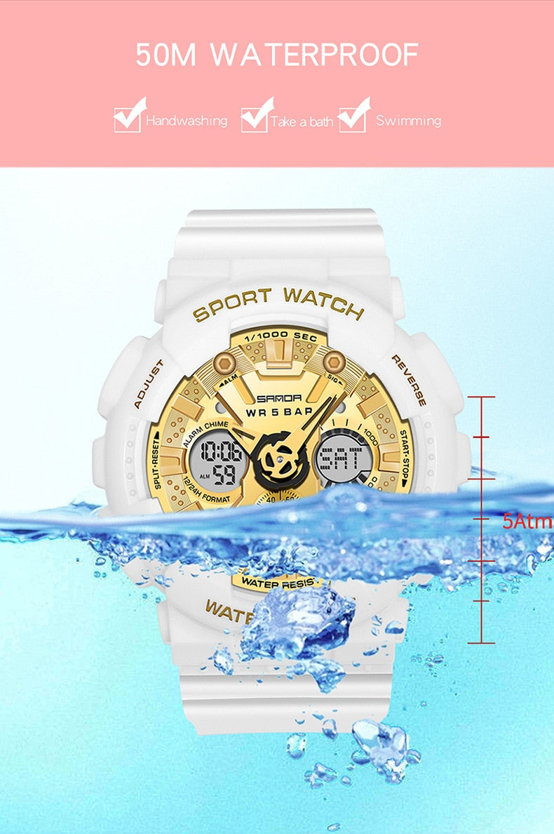 SANDA Women Men Watch Sports Dual Display 50M Waterproof Wrist Watch For Male Female Clock relogio feminino High Quality 2022