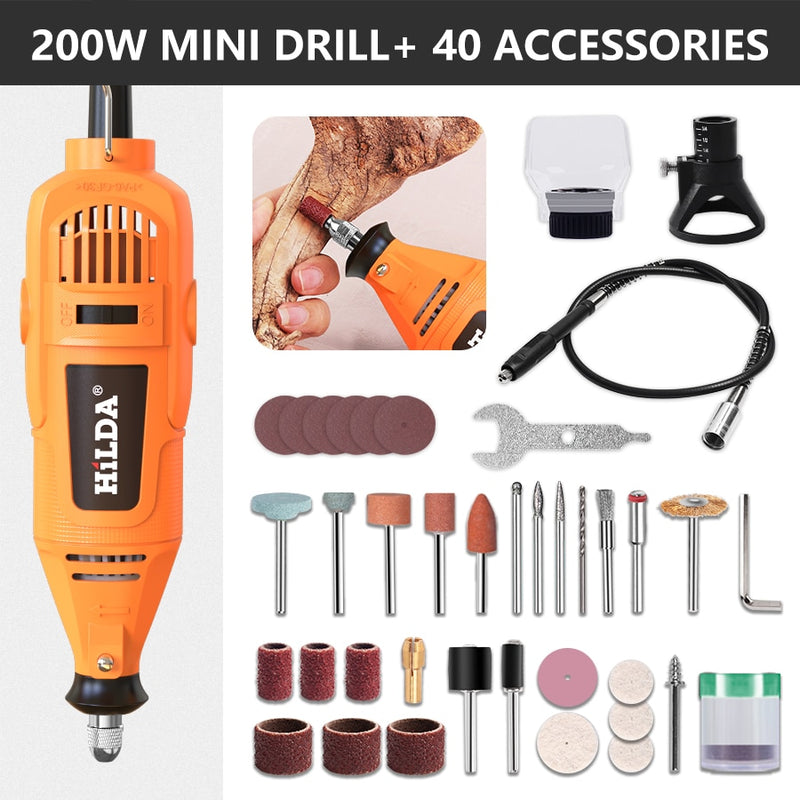 HILDA Electric Mini Drill Grinder Engraving Pen Mini Drill Electric Rotary Tool Grinding Machine Accessories