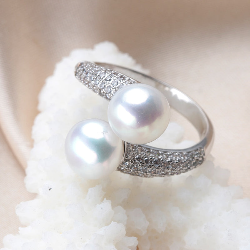 2022 New Double Pearl Adjustable Natural Freshwater Pearl Original 925 Sterling Silver Zircon Women&