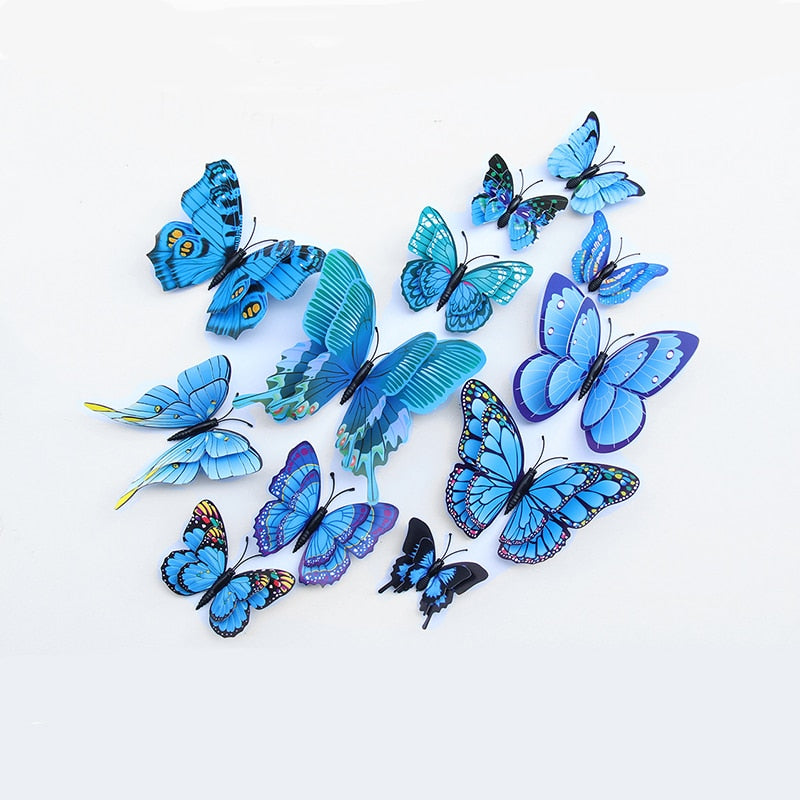 12Pcs DIY Lifelike 3D Multicolor Butterfly Magnet Fridge Magnet Wall Stickers Kids Baby Rooms Kitchen Home Decoration Free Glue