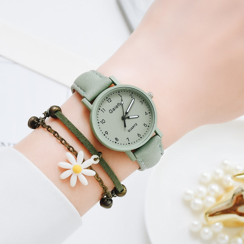 Gaiety Brand Elegant Women Leather Strap Watch Casual Ladies Quartz Wristwatch Female Bracelet With Watch Set Clocks Reloj Mujer