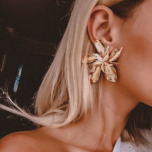 2020 Vintage Metal Flower Big Earrings for Women Gold Color Silver Color Geometric Statement Fashion Brincos Jewelry Earring