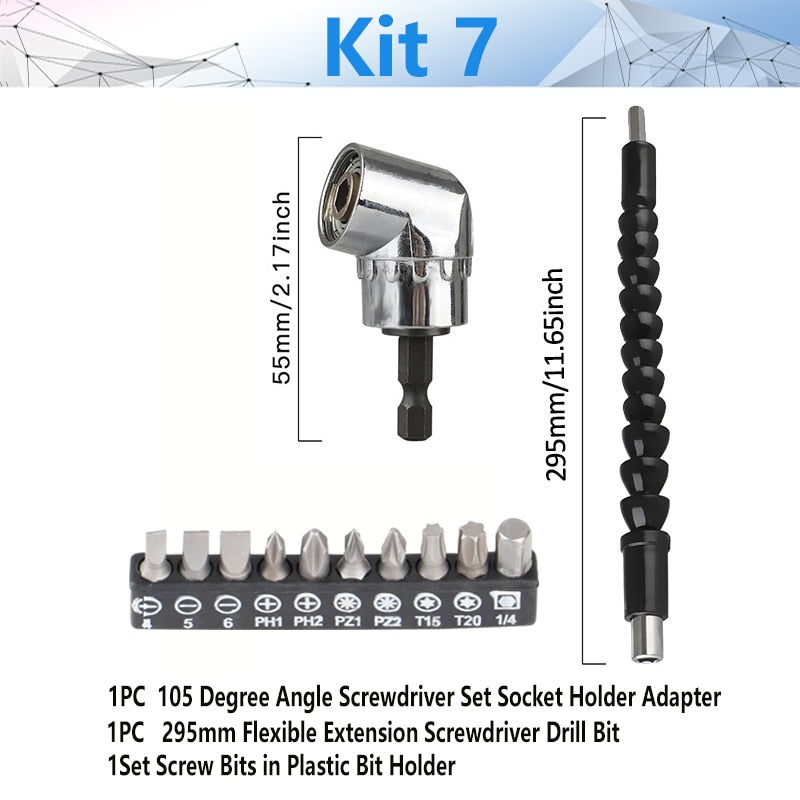 Adjustable 105 Degree Right Angle Driver Screwdriver  Tools Set 1/4 Hex Shank For Power Drill Screwdriver Bits Tools