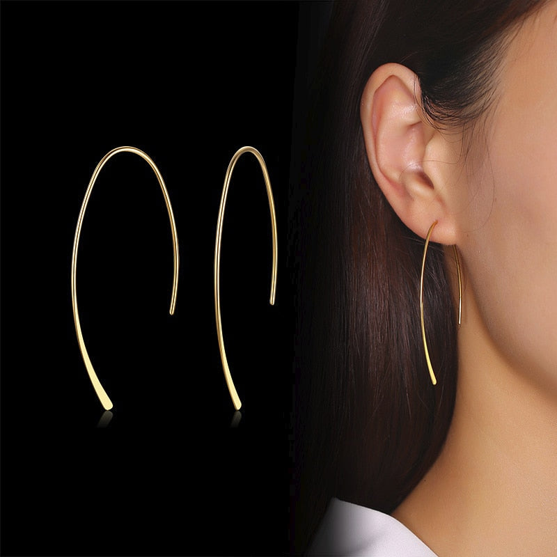 Vnox Simple Line Earrings for Women Minimalist Stainless Steel Lady Earrings