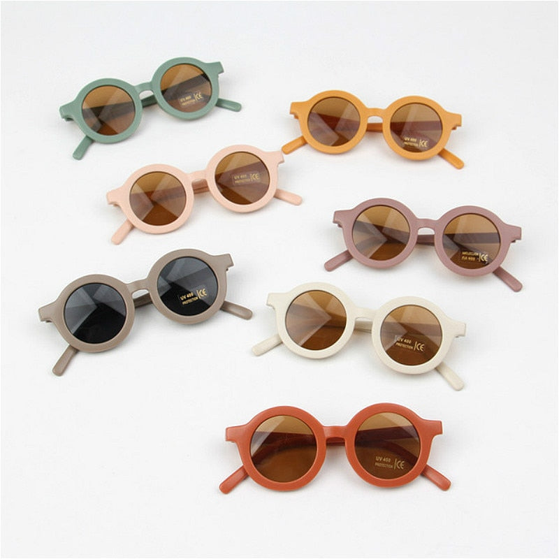 Baby Sunglasses Matte Children Sunglasses Fashion Round Frame Retro Mocha Glasses UV400 Protection Cycling Leisure Sunglasses