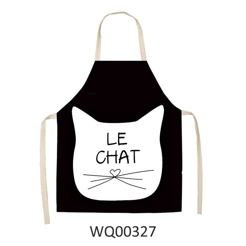 Kitchen Apron Home Cleaning Tools Cotton Linen Waterproof 68x55cm Sleeveless Waist Bib Easy Cleaning Cute Cartoon Cat Printed