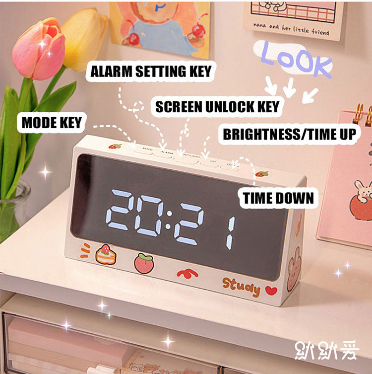 W&amp;G Ins Digital Clock Table Clock Snooze Alarm Cute Silent Mirror Clock Student Desktop LED Clock Electronic Clock for Children